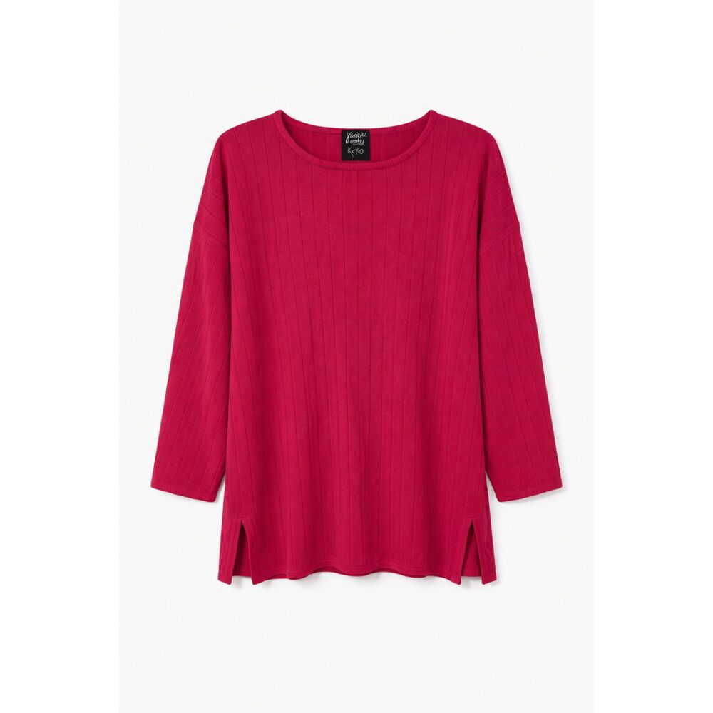 VTG Jacque and Koko Ribbed Sweater Tunic Hot Pink Slit Hem Oversized 90s‎
